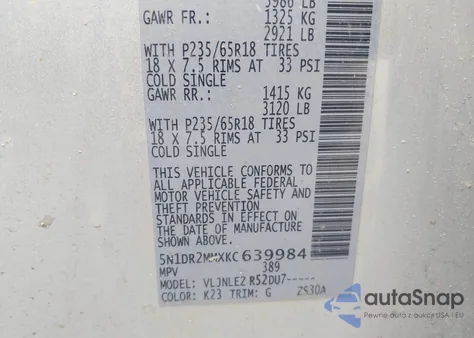 2019 Nissan Pathfinder Sv from USA, damaged, VIN 5N1DR2MMXKC639984